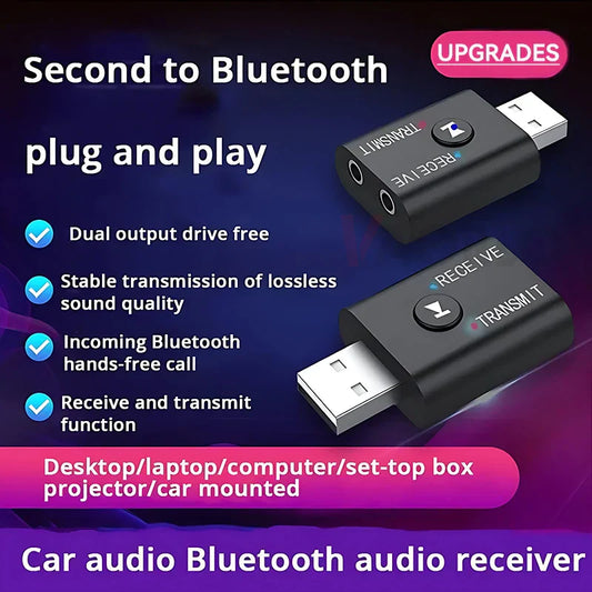 2-in-1 Bluetooth Audio Transmitter & Receiver – Wireless Adapter with HD Mic, 3.5mm AUX & USB