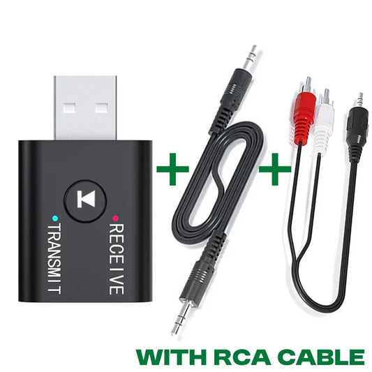 2-in-1 Bluetooth Audio Transmitter & Receiver – Wireless Adapter with HD Mic & 3.5mm AUX/USB